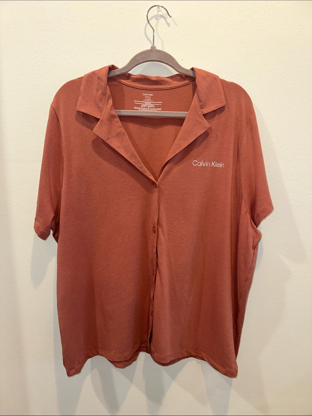 Calvin Klein Women's Short-Sleeve Button-Down Sleep Shirt in Peach